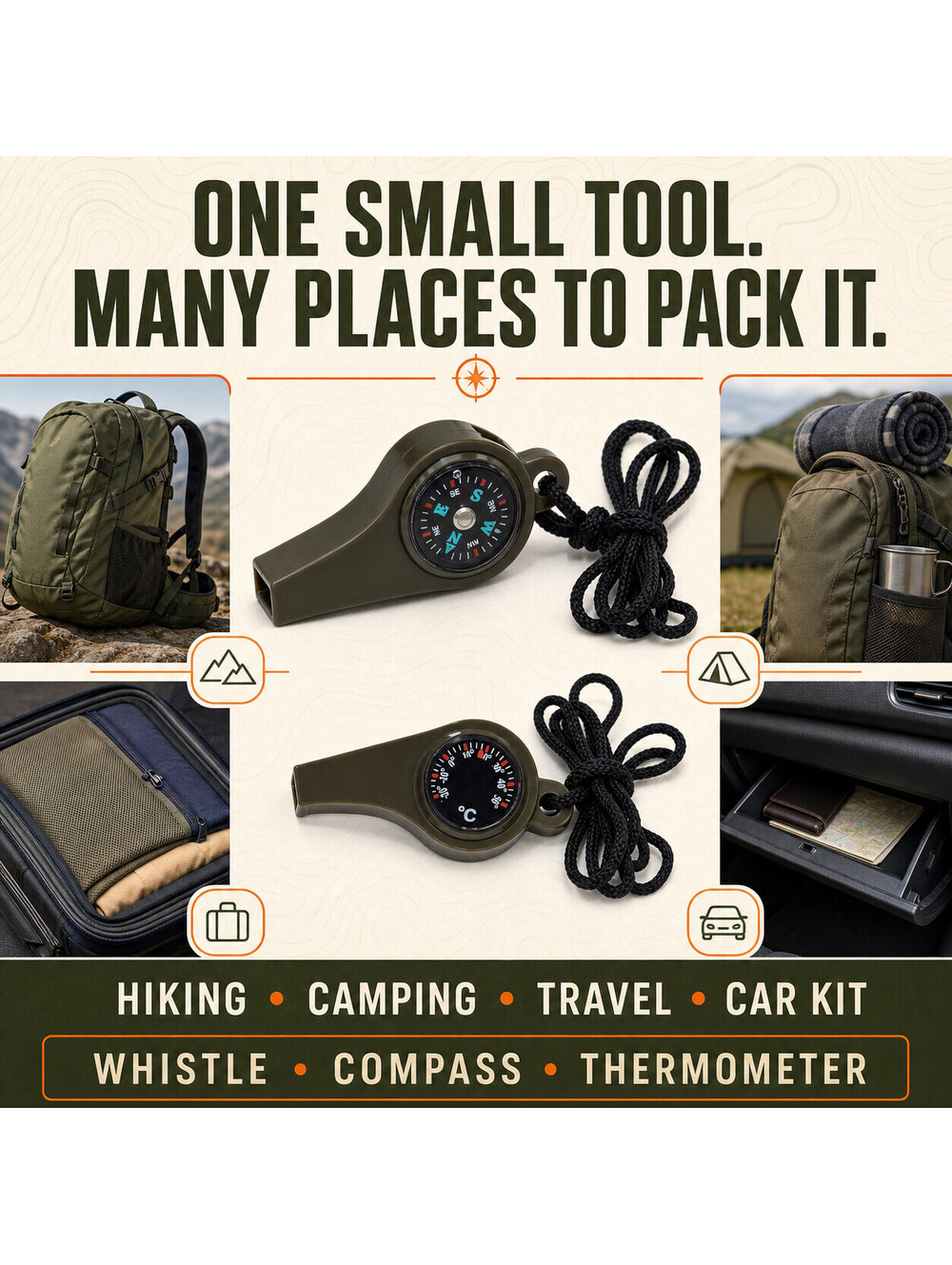 4X Pack Emergency Poncho Whistle Survival Kits Family Car Camping Preparedness - Picture 6 of 13